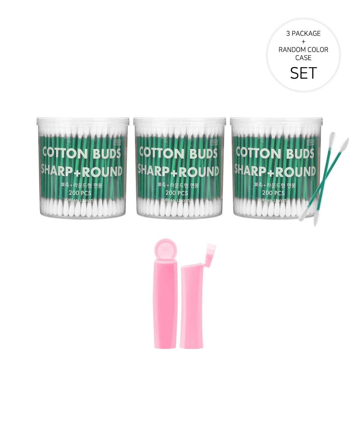 Pure Cotton Swabs (Pointed + Round) 3 Packs (600 Sheets) + 1 Cotton Swab Case (1 Random Color from 2)