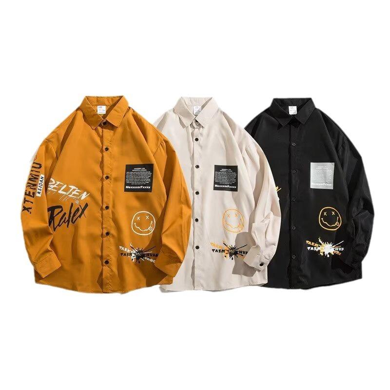 Spring and Autumn Long Sleeved Shirt Japanese Hong Kong Style Ins Loose Shirt Men'S Summer Trendy Versatile Casual Coat