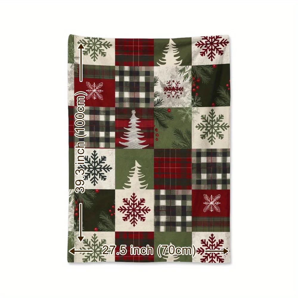 1pc Christmas Patchwork Throw Red & Green Snowflake/Tartan Squares, Cozy Flannel Blanket for Sofa Decor