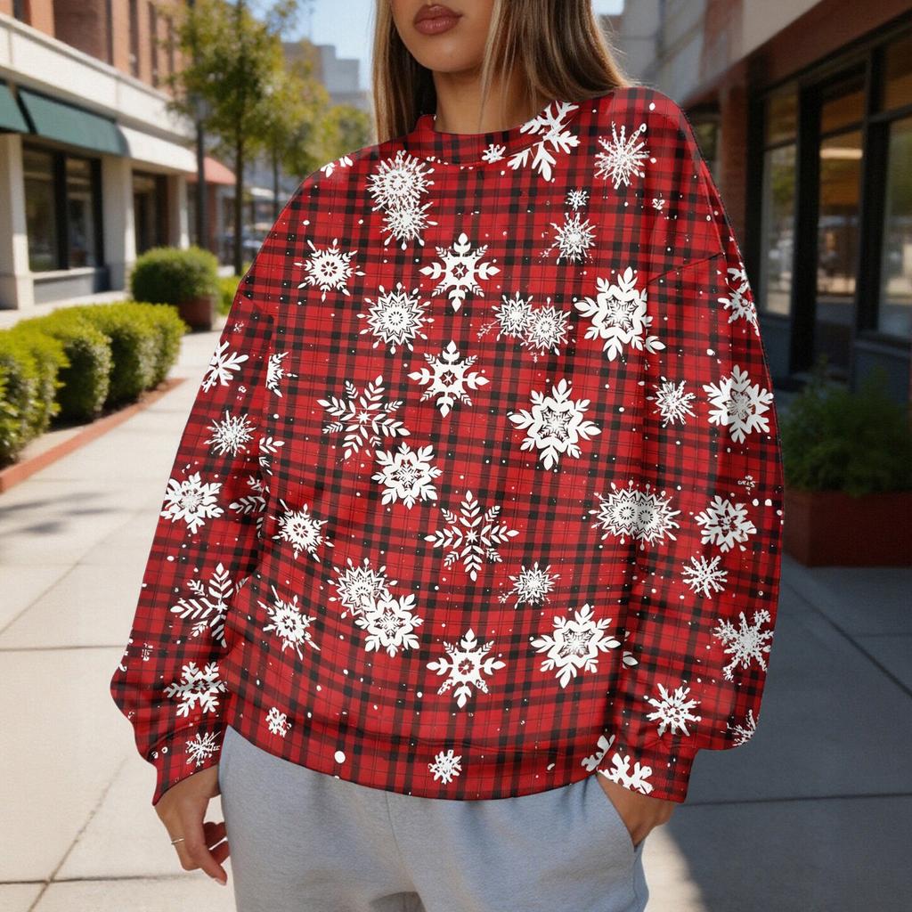 Women's Trendy Christmas Print Crewneck Sweatshirt Lightweight Casual Pullover Top