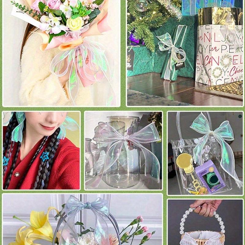Iriserande Organzaband Skirt Genomskinligt Brett Hantverk Dekorativt Band för Blommor Blomsterbuketter Kransar Bröllop Födelsedagsfest Jul