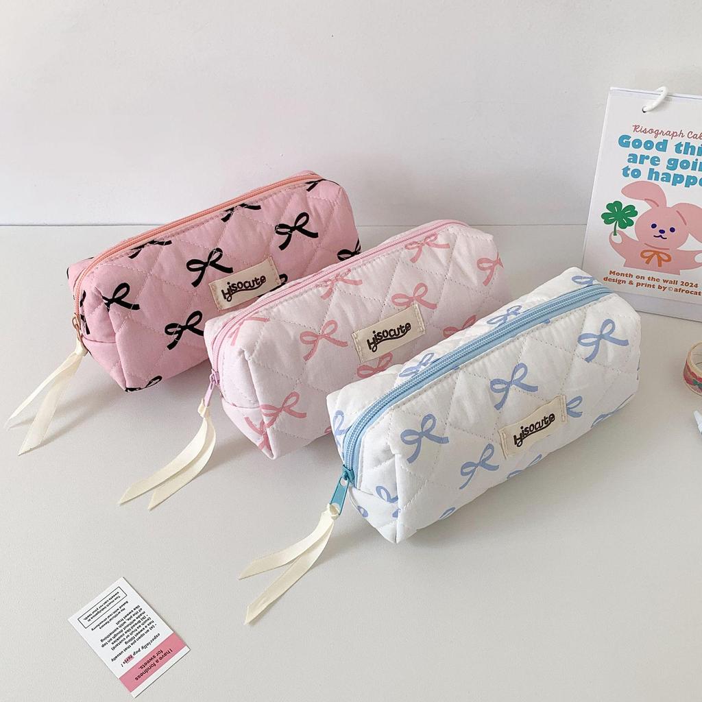 Korean-Style Large Capacity Bow Pencil Case for Students - Stationery & DIY Storage Bag