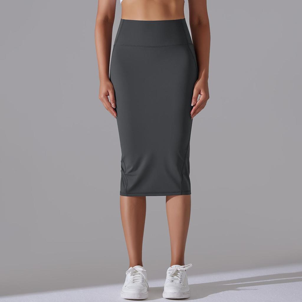 Naked High Waist Tight Hip Skirt Sports Skirt High Elastic Polished Medium and Long Split Casual Yoga Women's Skirt