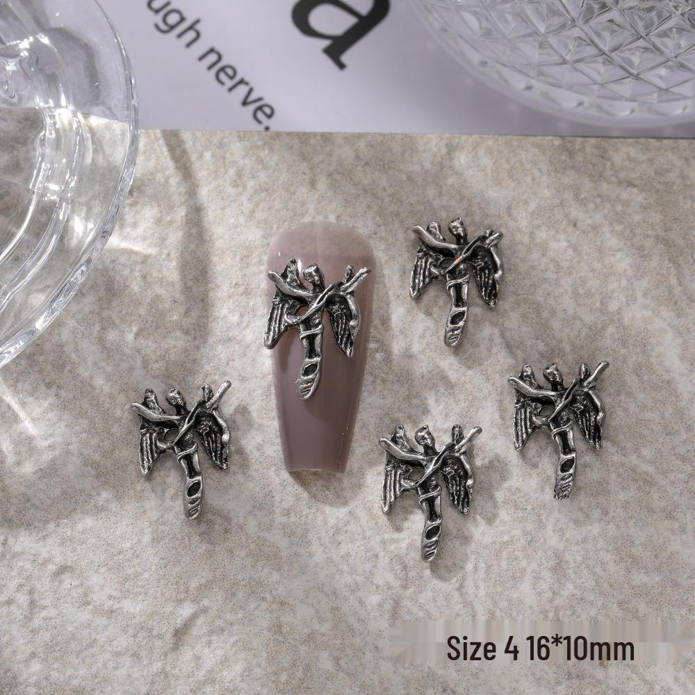 Retro Dunkelchrom Halloween Nagelanhänger: Engel, Schädel, Punk-Herz