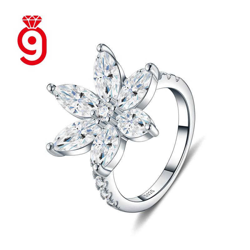 Atemberaubender frischer floraler Sechs-Birnenstein-Ring S925 Silber VVS Brillant geschliffen Schlank wellenförmig Pavé Dünner Ring GRA-zertifizierter Moissanit-Ring