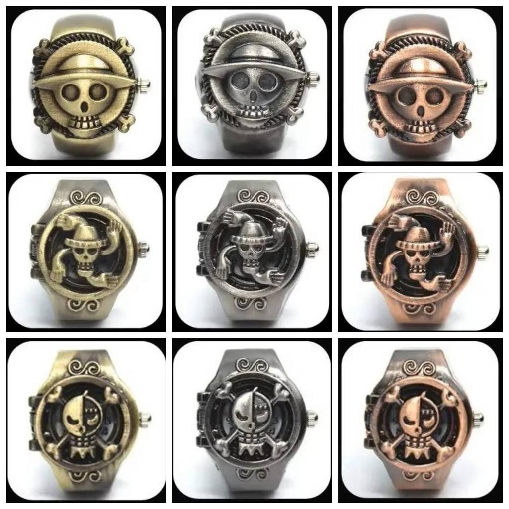 Luffy Franky Robin Pirate Japan Cartoon Animation Kid Finger Ring Watch Quartz Straw Hat Jewelry Gift Adjustable Silver Bronze Copper