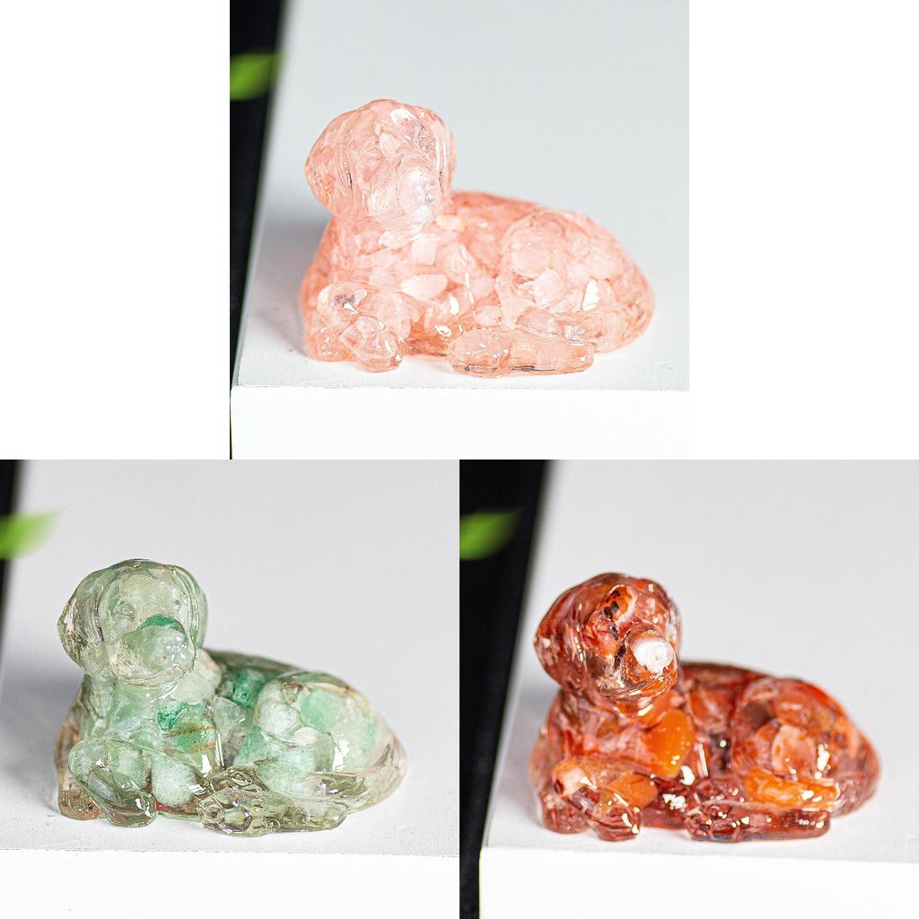 Resin Filled Natural Crystal Dog Figurine With Warm Heart Pet Decor For Gift Giving