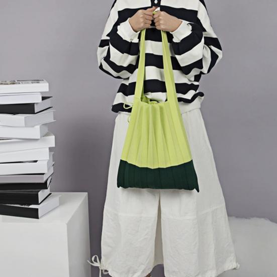 Faltbare Einkaufstasche Wiederverwendbar Akkordeon-Einkaufstasche Farbblock-Falten-Schultertasche für den Lebensmitteleinkauf Tägliche Besorgungen