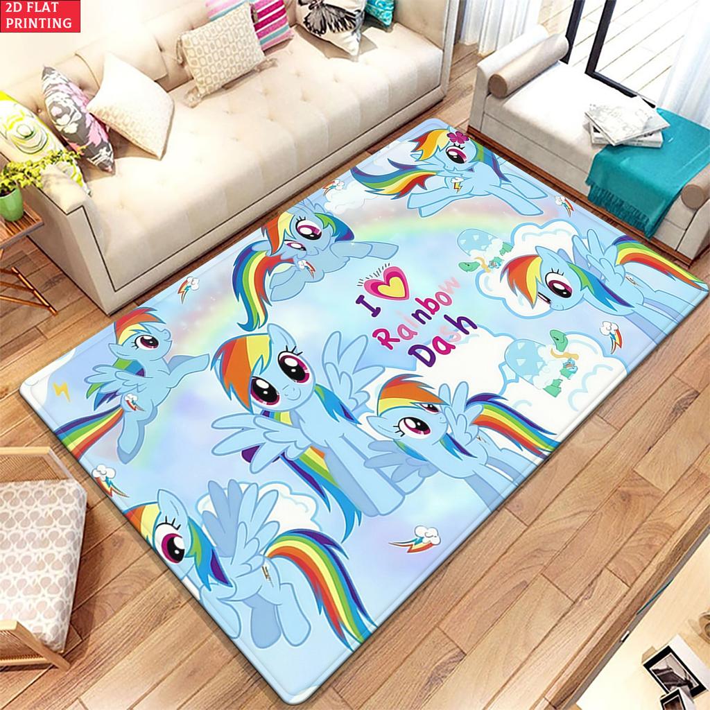 Cute Rainbow Pegasus Area Rug, Cloud Sky Theme Non-slip Floor Mat, Decorative Carpet for Kids Girls Bedroom, Washable Home Gift