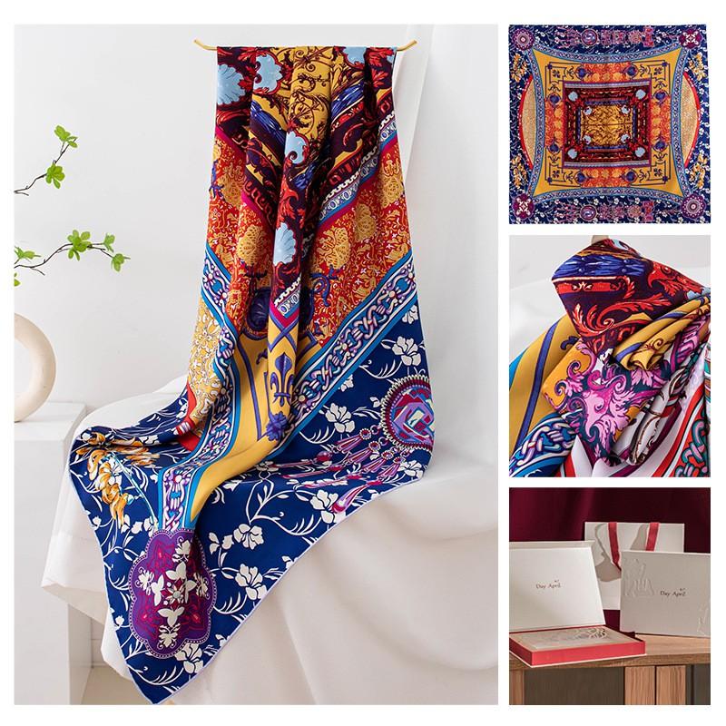 Luxury Mulberry Silk Scarf Gift Set Fashion Versatile Square Shawl Women