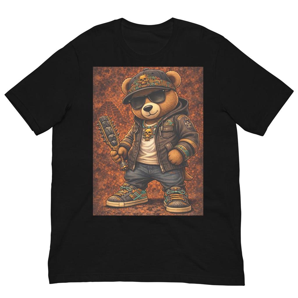 Aztec Streetwear Bear T-Shirt, Urban Teddy Bear Graphic Tee, Tribal Skull Bear Shirt