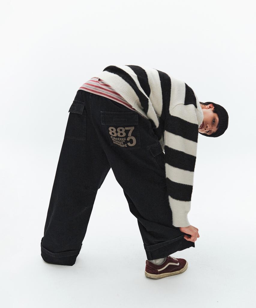 Kaegteoseudoneosmakes Bold Embroidery Cargo Pants-Black