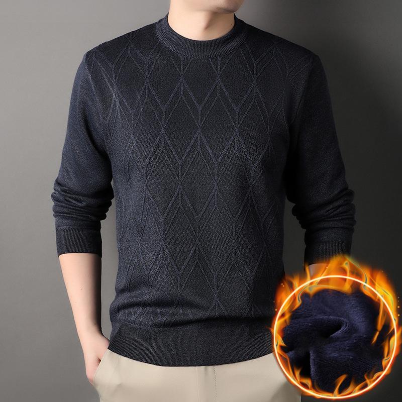 

Man Pullover Autumn Winter Solid Color Comfortable and Casual Soft Thickened Sweater with Added Velvet Sweater S