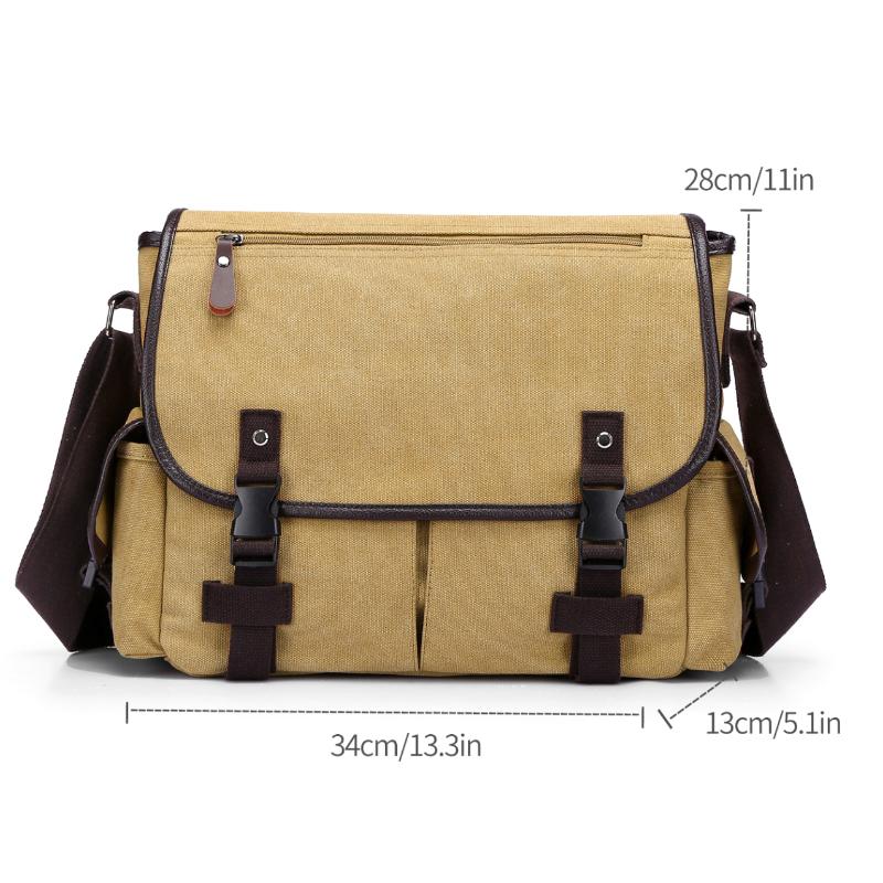 Retro Canvas Crossbody Bag for Men Large Capacity Messenger Shoulder Bag Multi Pocket Briefcase Satchel