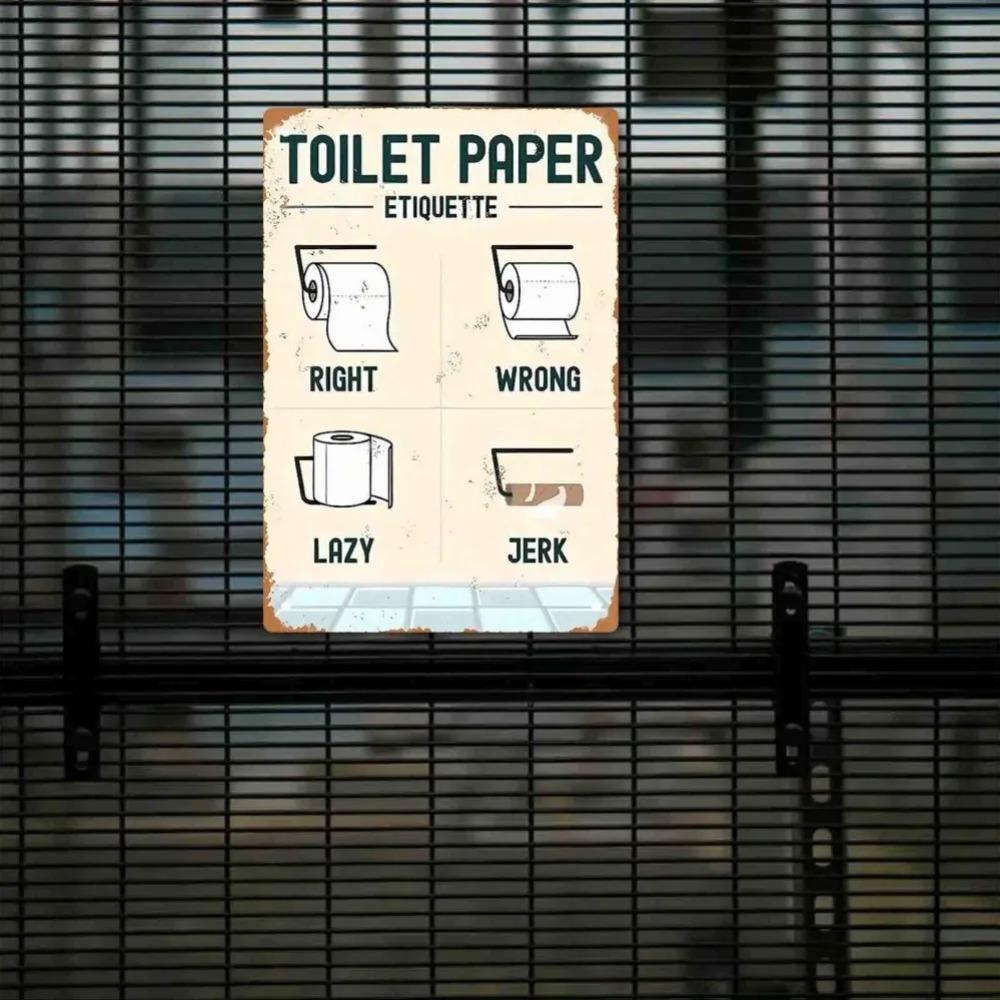 Flat Retro "Toilet Paper Etiquette" Metal Sign for Bathrooms, Waterproof & Easy to Hang
