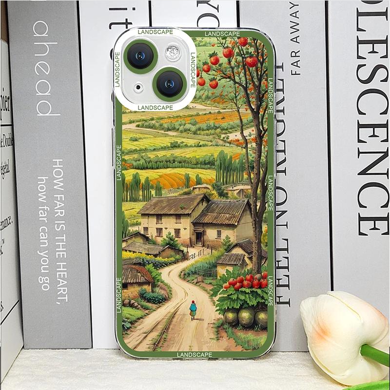 Landscape Oil Painting Phone Case for IPhone 14 15 16 Pro MAX 11 13 12 XS X SE2 XR 7 8 Plus Shockproof Aesthetic Art Soft Covers