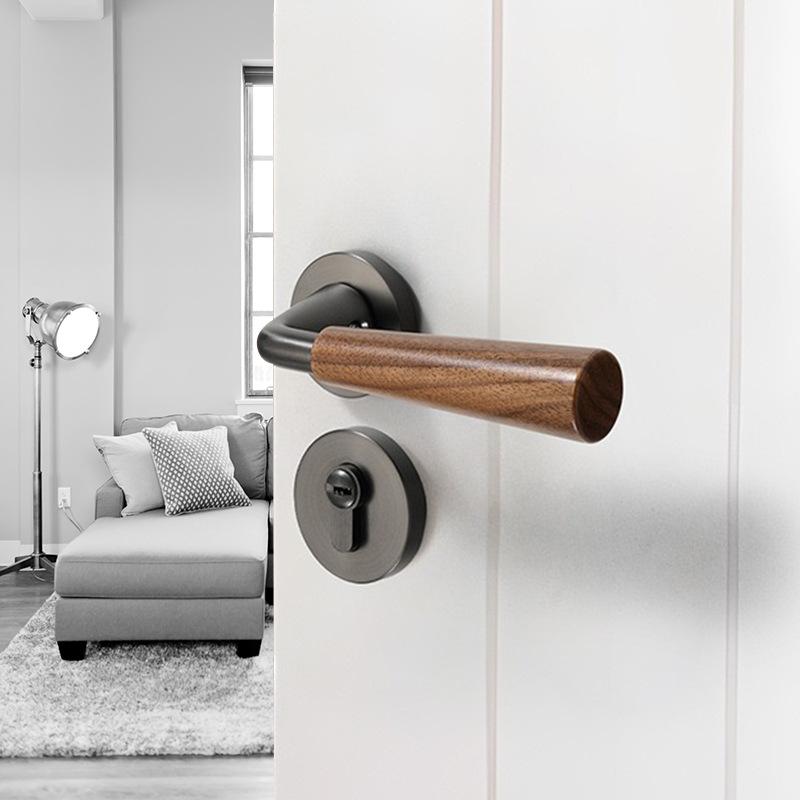 Aluminum Alloy Indoor Door Lock Wood Grain Handle Bedroom Silent Lock Safety Magnetic Lock Universal Split Locks Door Hardware