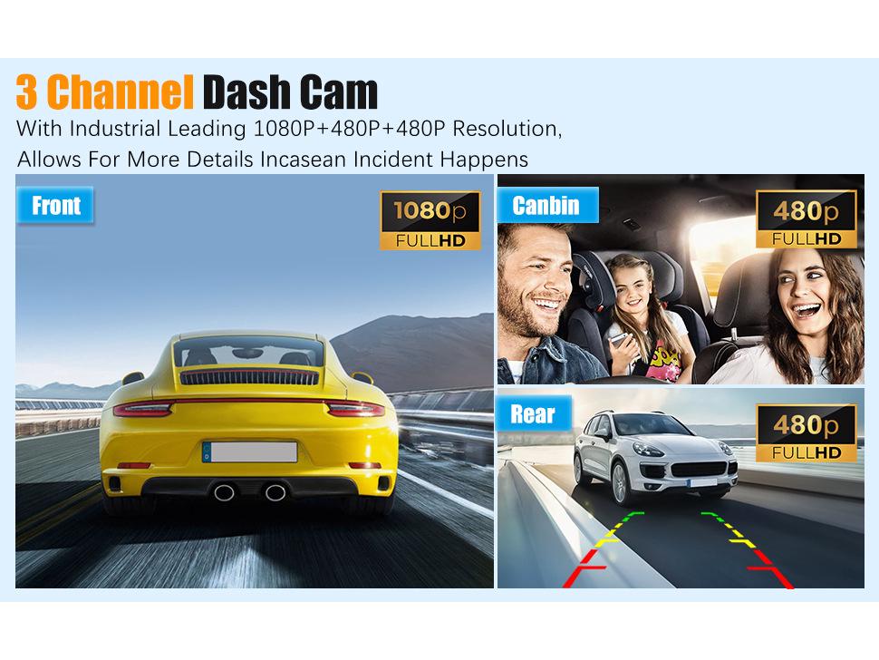 HD Dashcam: 4,0-Zoll-Bildschirm, Infrarot-Nachtsicht, Triple-Linse, Rückfahrkamera