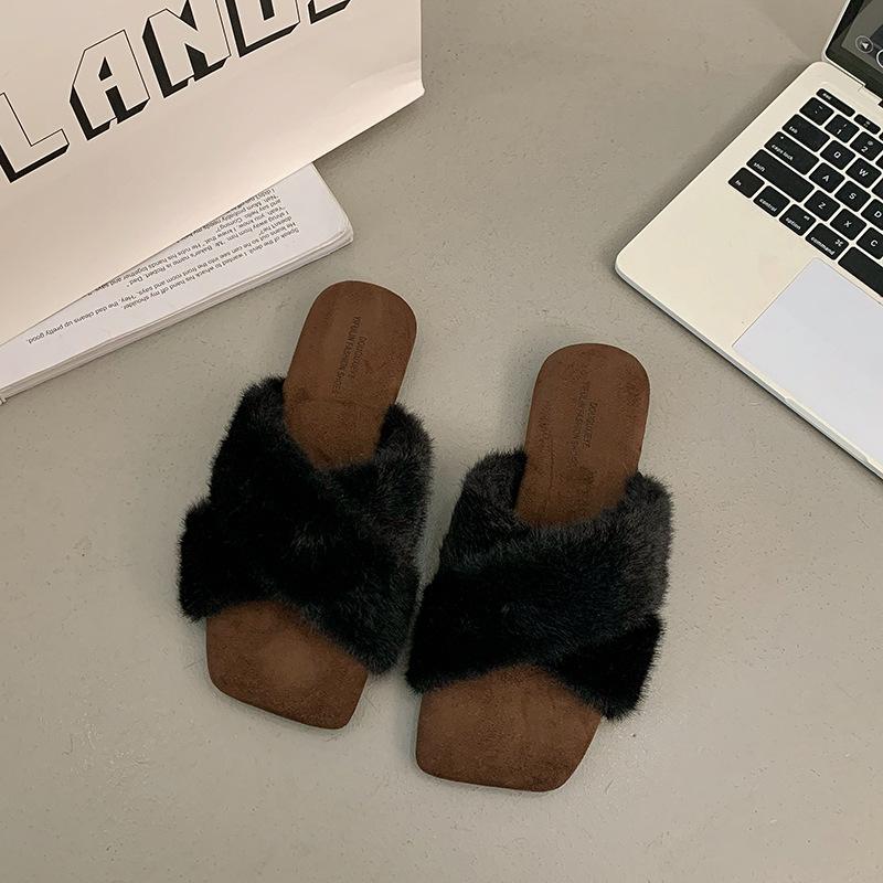 Fashion Women Slippers Plush Warm Female Flat Bottom Non-slip Comfortable Winter Autumn House Slippers Leopard Outdoor Slippers