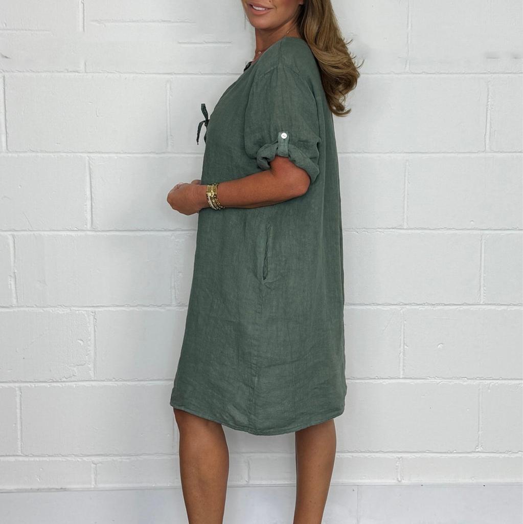Women's Casual Sundress Beach Dress For Women 3/4 Sleeve Dress V Neck Loose Dresses Midi Dress