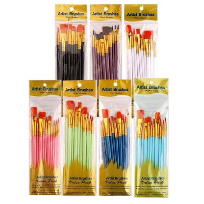 10-teiliges Nylon-Haarpinsel-Set mit perlmuttfarbenen Griffen für Öl-, Acryl-, Aquarell- und Gouachefarben