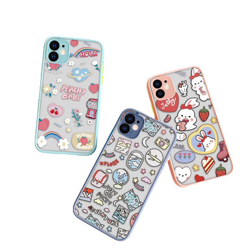Silicone cartoon cute applicable Apple 14pro max painted 12pro mobile phone case TPU frame 12 protective case
