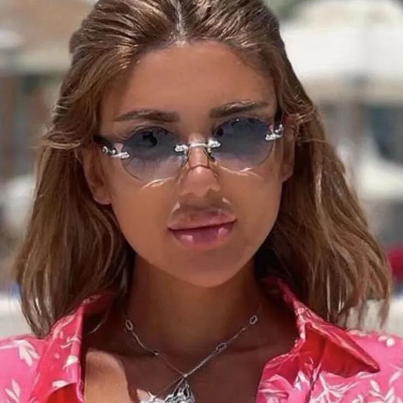 Randlose Ovale Sonnenbrille mit Schnittkante - 2024 Catwalk-Mode Streetstyle