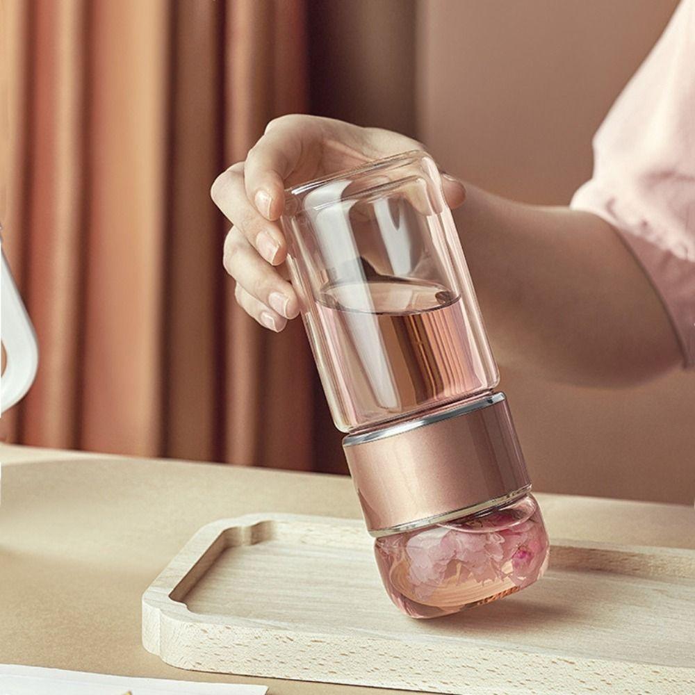 Double Layer Glass Tea Water Bottle Leak Proof Tea Infuser Bottle Tea Water Separation Cup  Office