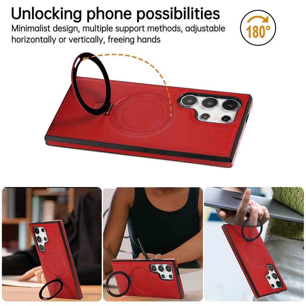 For Samsung Galaxy S23 Ultra Case Magnetic Kickstand PU Leather Coated PC + TPU Phone Cover