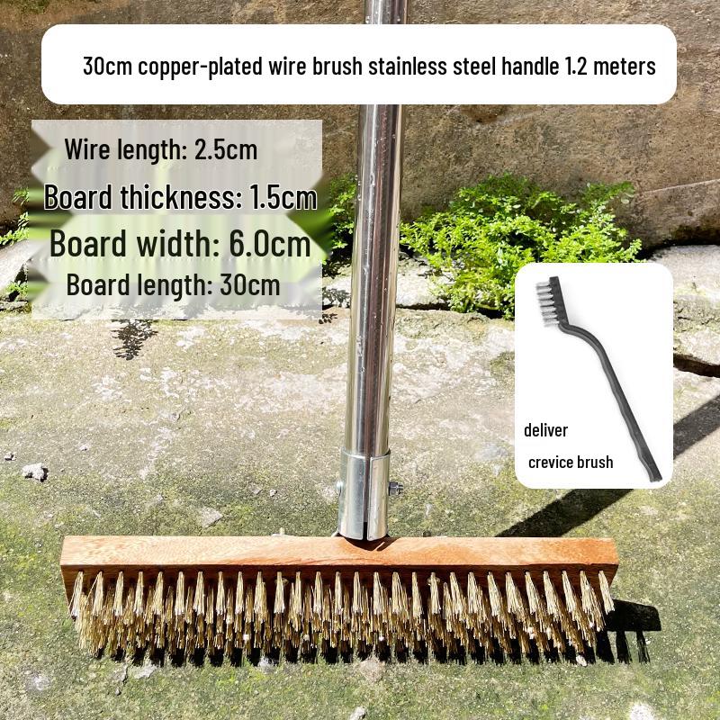 Stainless Steel Wire Floor Scrubber with Long Handle and Hard Bristles