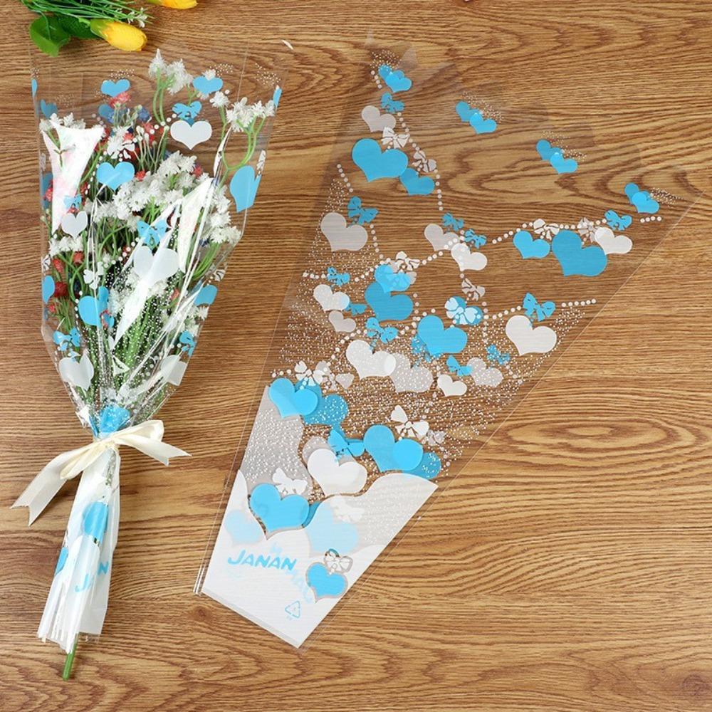 

100 Pieces Transparent Plastic Flower Packaging Bags Heart-Shaped Floral Wrapping Bag Gift Giving