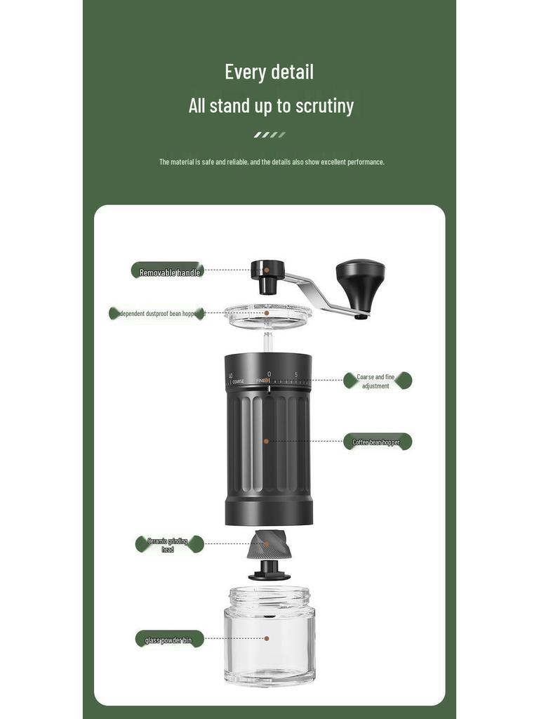 Hand-Crank Ceramic Coffee Grinder with Glass Bean Hopper