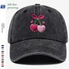 pc ThreeDimensional Flat IronOn Cherry Baseball Cap Crocheted PinkPurple Heart Cherries with Green Leaf Vines Accented wit