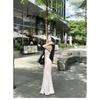 Sexy Pure Desire White Neck Sling Tube Top Dress Women's Summer Vacation Style Slim Fit Beautiful Hip Wrap Long Skirt