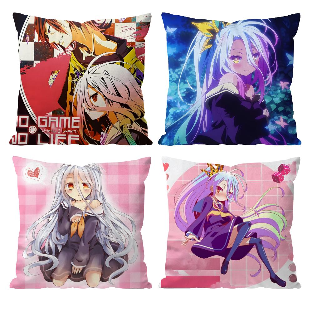No Game No Life Anime Cushion Cover Pattern Printed Pillowcase for Living Room Sofa Cushion Cover & Bedroom Decor