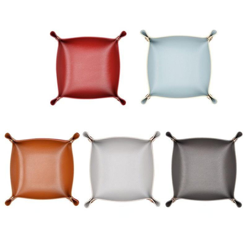 

Настольный лоток для хранения, кожаная пластина для ключей, украшение для дома, лоток для игральных костей, кошелек для ключей, монет, складная коробка для хранения из искусственной кожи S темно-серого