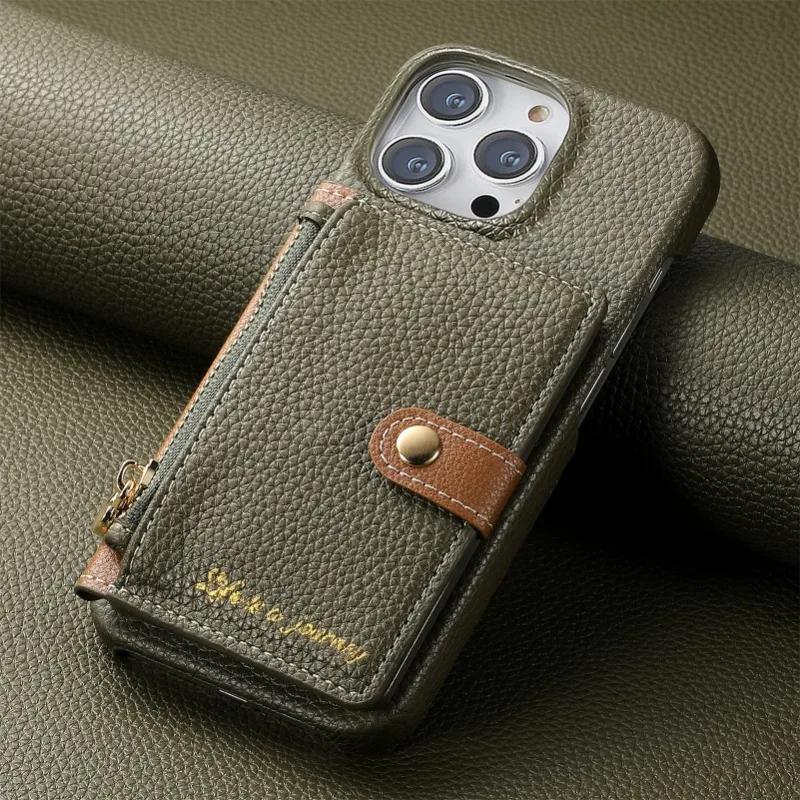 Zipper Leather Wallet with Card Holder Phone Case for IPhone 13 12 Mini 15 14 11 Pro Max XS X XR 7 8 Plus Shockproof Shell Cover