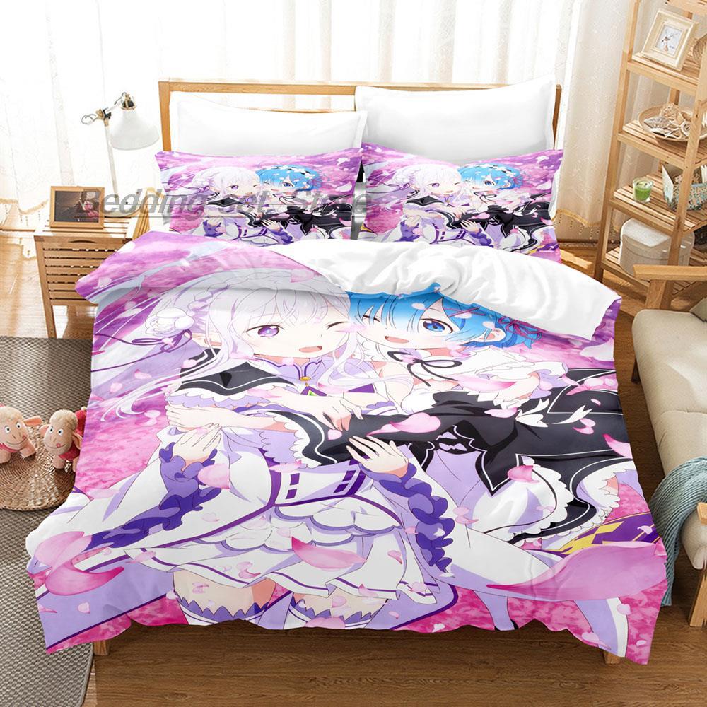 Re Zero Bedding Set Single Twin Full Queen King Size Bed Set Aldult Kid Bedroom Duvetcover Sets 3D Print Anime Bed Sheet Set