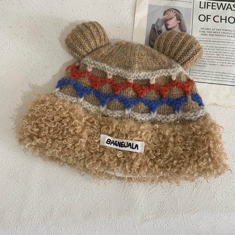 

JYL TS DIY шапка с ушками медведя женская корейская зимняя флисовая теплая вязаная шапка акриловая 1222Mao12791 лазурное туман