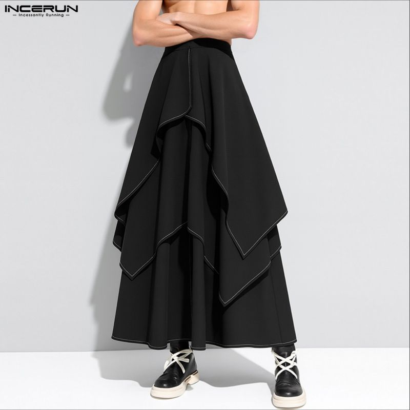 INCERUN Herren Elastischer Bund hinten Vorne Unregelmäßige Lagen Lässig Locker Lange Hosen