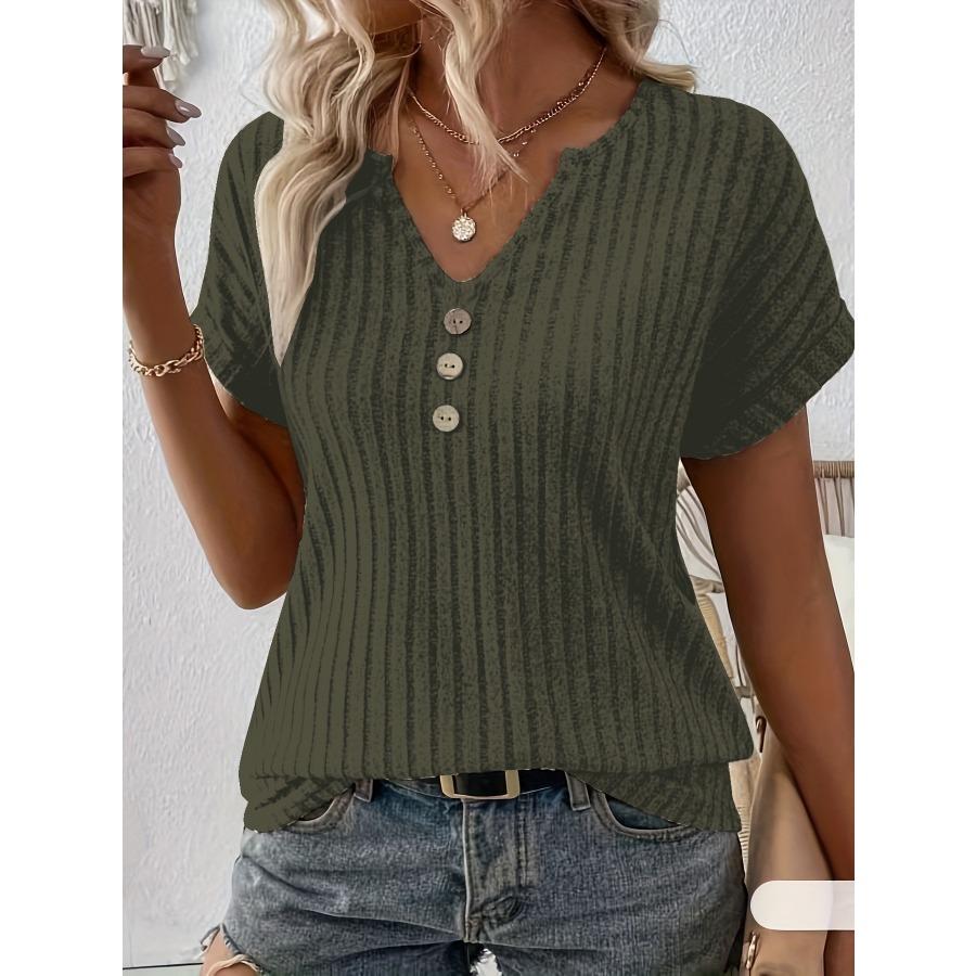Exquisite Ribbed Round Neck Notched T-shirts Comfortable and Versatile Cashmere Short Sleeved Women's T-shirts