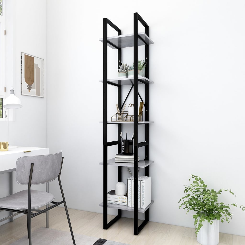 5 Shelf Bookcase Concrete Grey 40 x 30 x 175 cm Engineered Wood
