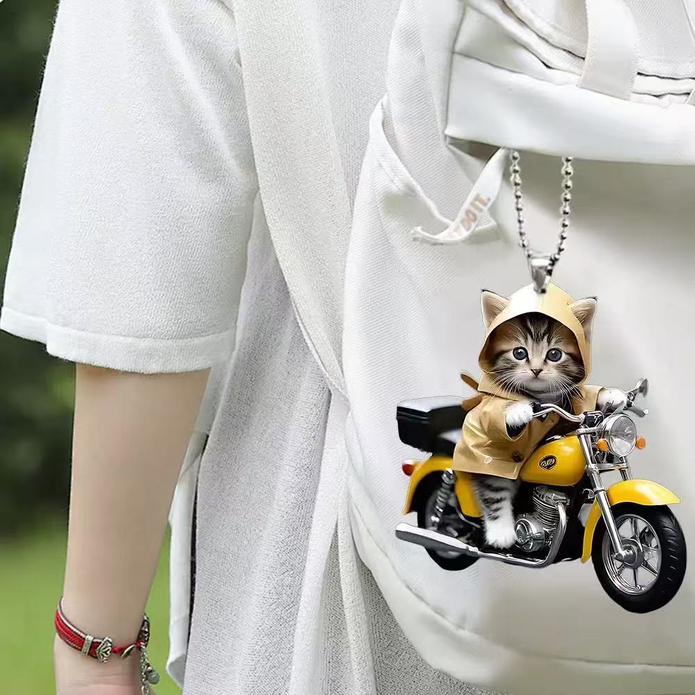 

New Acrylic Cat Lovers 2D Pendant Car Interior Car Hanging Backpack Keychain Decorative Ornaments Gift