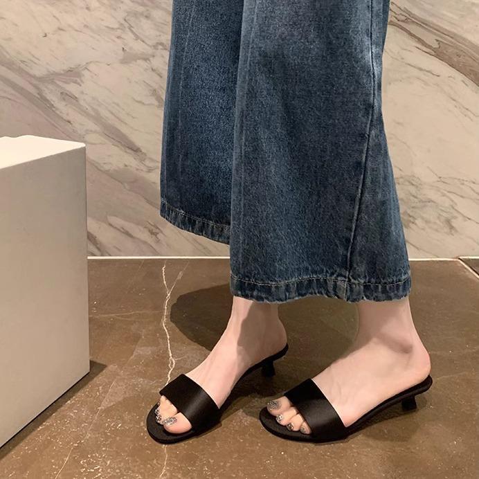 Grape Mother High-heeled Sandals Women's Fashion Outer Wear One Word with Slippers Comfortable and Versatile Huizhou Women's Shoes 2025 New