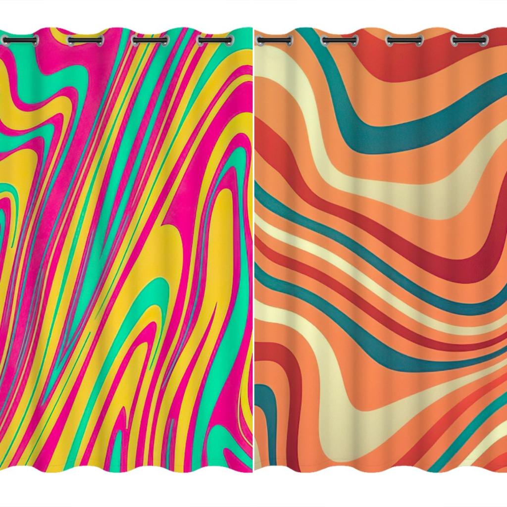 2Panel Semi-blackout Curtains 2024 New Color Wave Geometric Abstract Curtains Room Curtains Custom Cartoon Kitchen Short Cortina