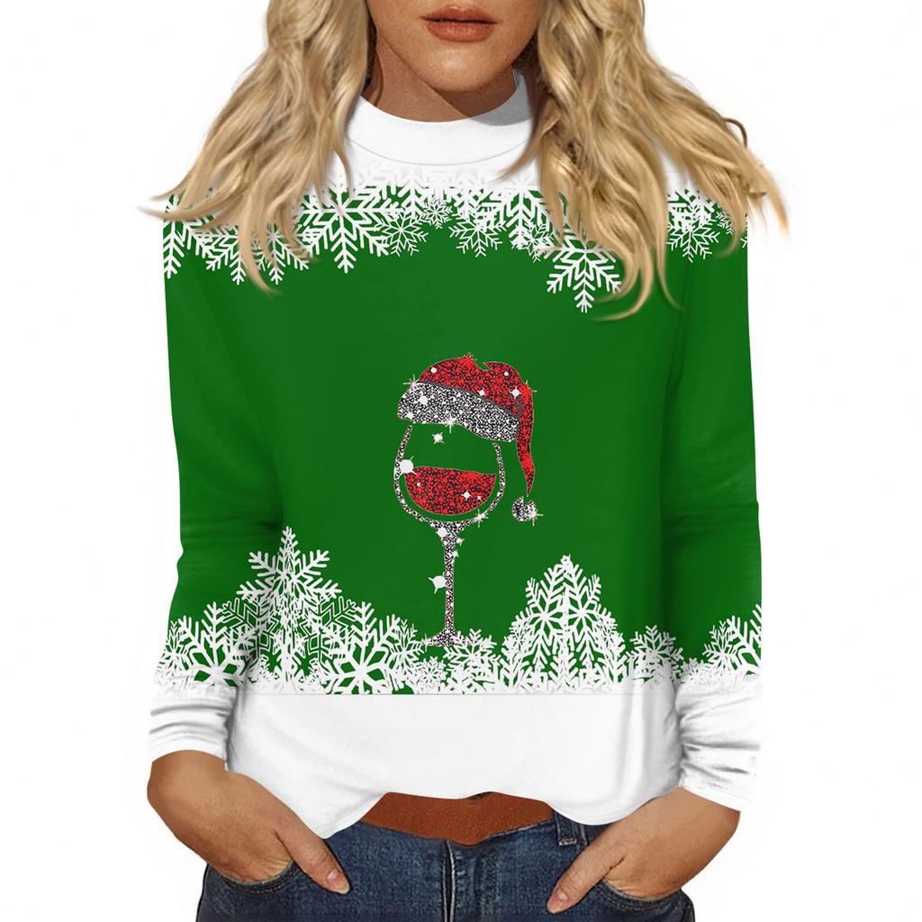 Damskie Jesienne Codzienne Koszule z Długim Rękawem Bluza Vintage z Nadrukiem Wysoki Dekolt Top Pulower