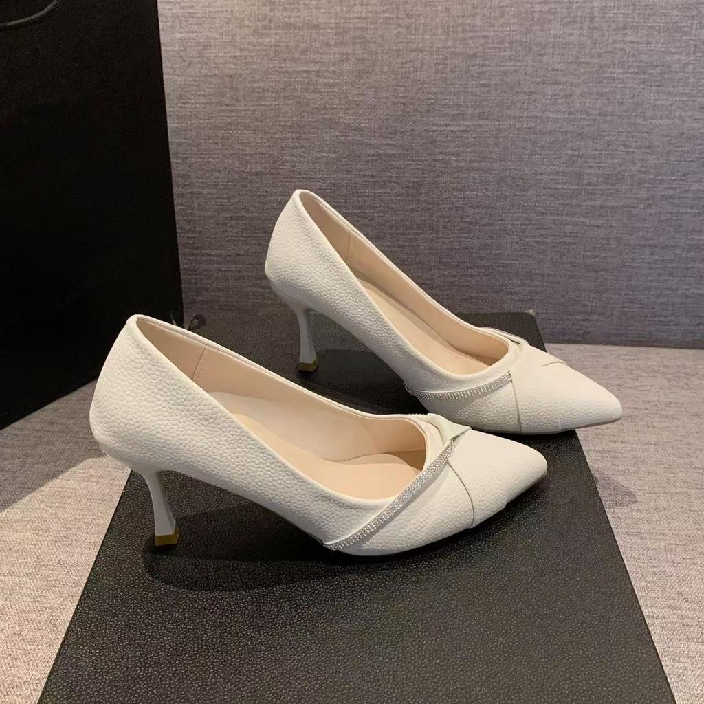 French temperament pointed women's single shoes 2025 autumn new rhinestone light mouth black work versatile stiletto high heels