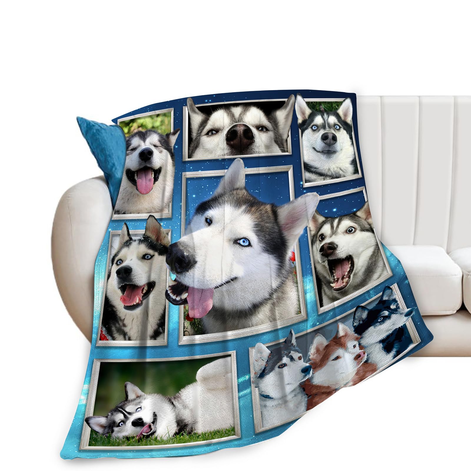 

Cute Husky Blanket Husky Gifts for Dog Lovers,Soft Cozy Fleece Fuzzy Plush Warm Fleece Flannel Blanket for Sofa Bed Couch Travel 75x90cm