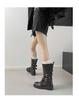 2025 Autumn/Winter Women's Retro British Mid-Calf Lace-Up Belt Buckle Martin Boots - Thick Sole, Height Increasing Western Style