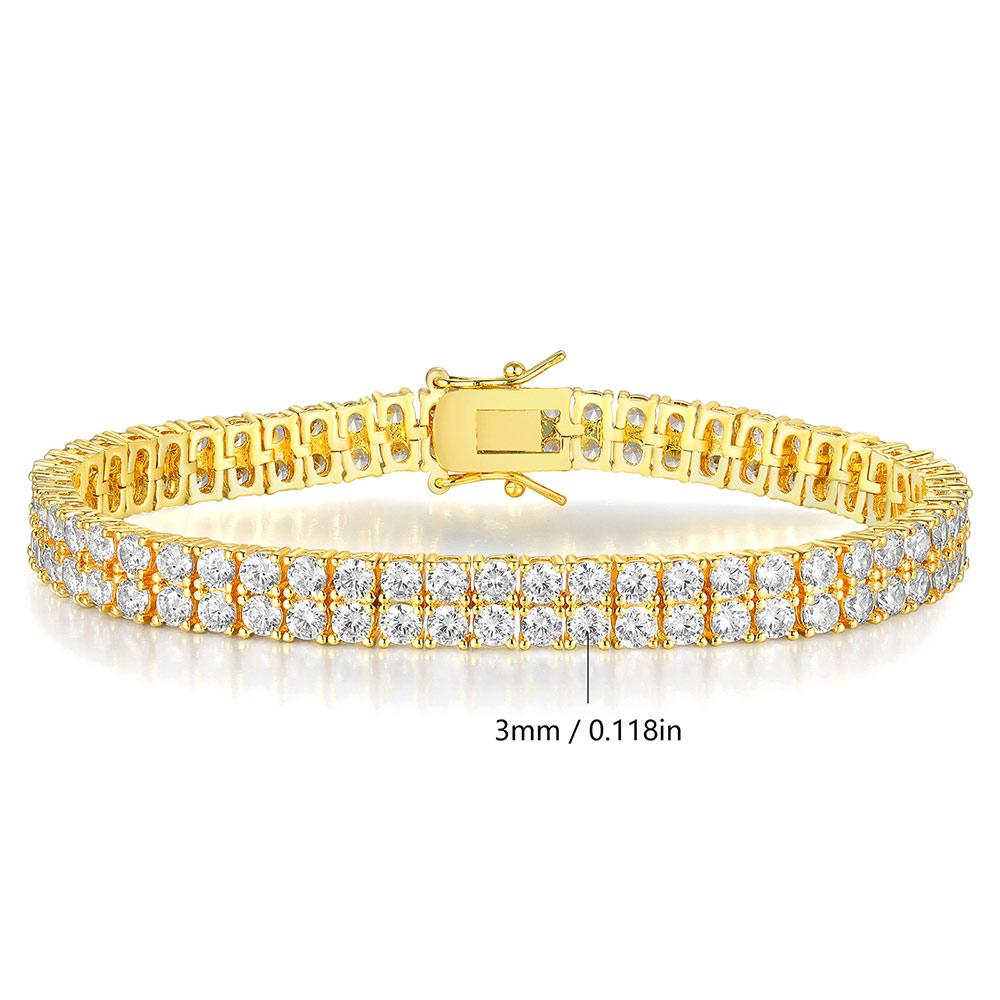 ouble Row 3mm Iced Out Tennis Bracelet Hip Hop Cubic Zirconia Gold Silver Plated Brass Link Bangle for Men Women Gift